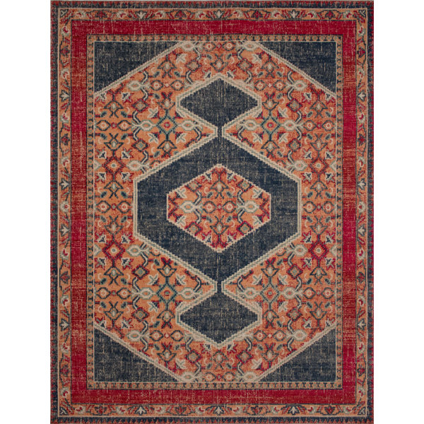 World Menagerie Shantae Oriental Blue/Orange Area Rug Wayfair